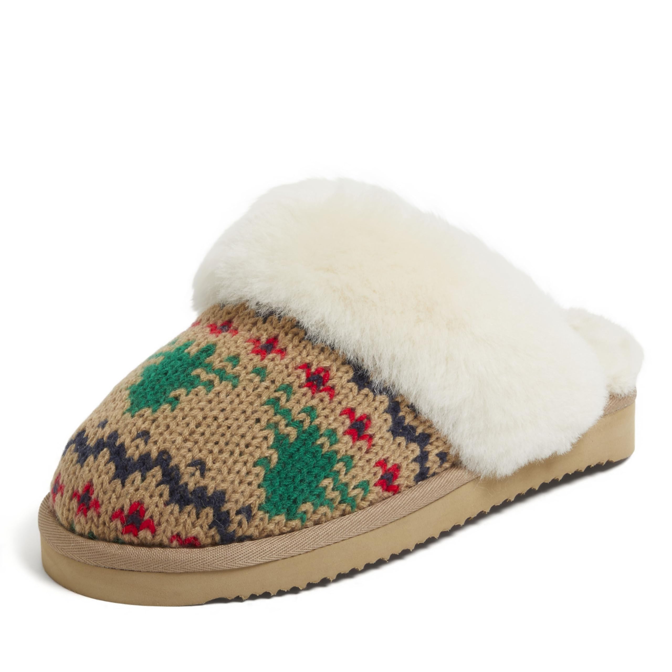 Dearfoams Womens Fireside Sydney Shearling Fur Indoor/Outdoor Scuff With Wide Widths Slipper, Desert, 8 Image