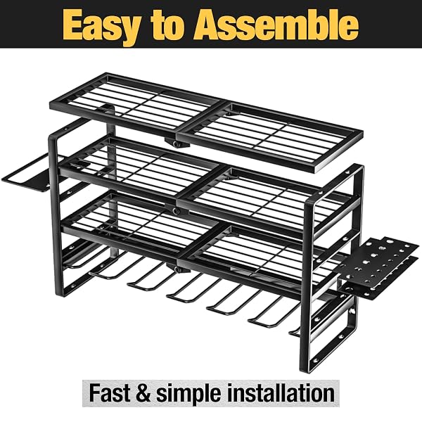 YYR 4 LAYER POWER TOOL ORGANIZER WALL MOUNT, CORDLESS DRILL HANGER STORAGE RACK, BATTERY TOOLS HOLDER WITH CHARGING STATION SHELF FOR GARAGE ORGANIZATION, WORKSHOP, PEGBOARD, SHED – 24 INCH 6 SLOTS
