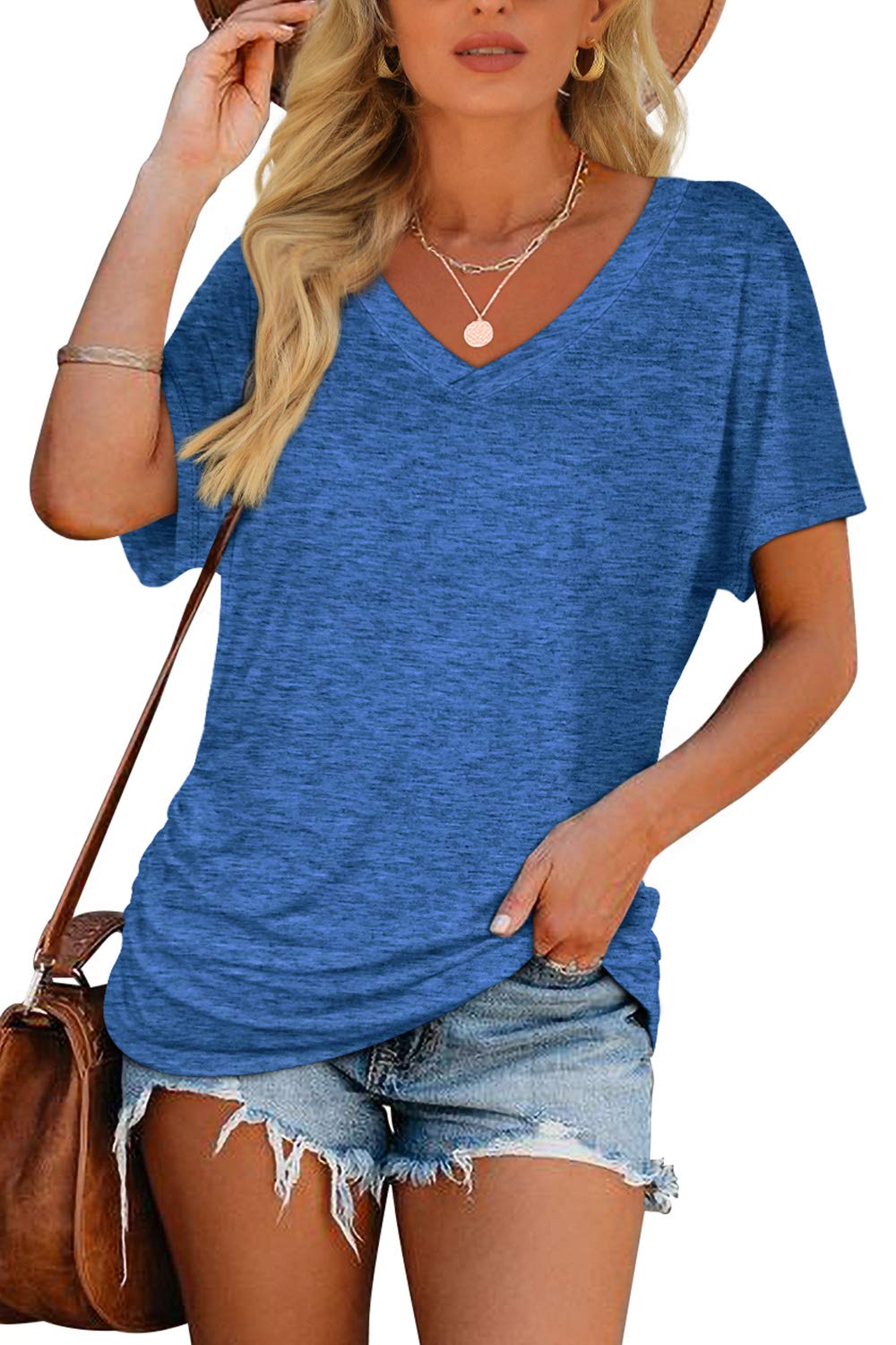 Womens Short Sleeve Shirts Casual Vneck Dolman