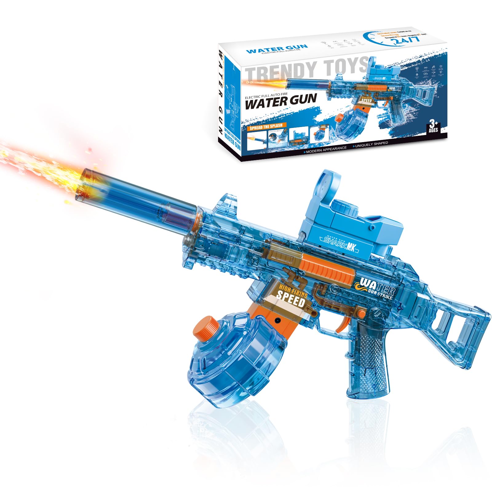 UROINT Electric Water Gun for Kids, Powerful Automatic Water Pistol Blaster Toys, Transparent Electric Squirt Gun Long Range 33FT Outdoor Pool Party Gift for Adults Boys Girls (UMP45 Blue)