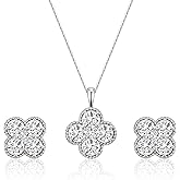 YEATMUE Clover Necklace and Stud Earrings Jewelry Set 14K Gold Plated Dainty Four Leaf Lucky Choker Charm Necklace Clover S925 Sterling Silver Stud with Gift Box Birthday Gifts for Women 
