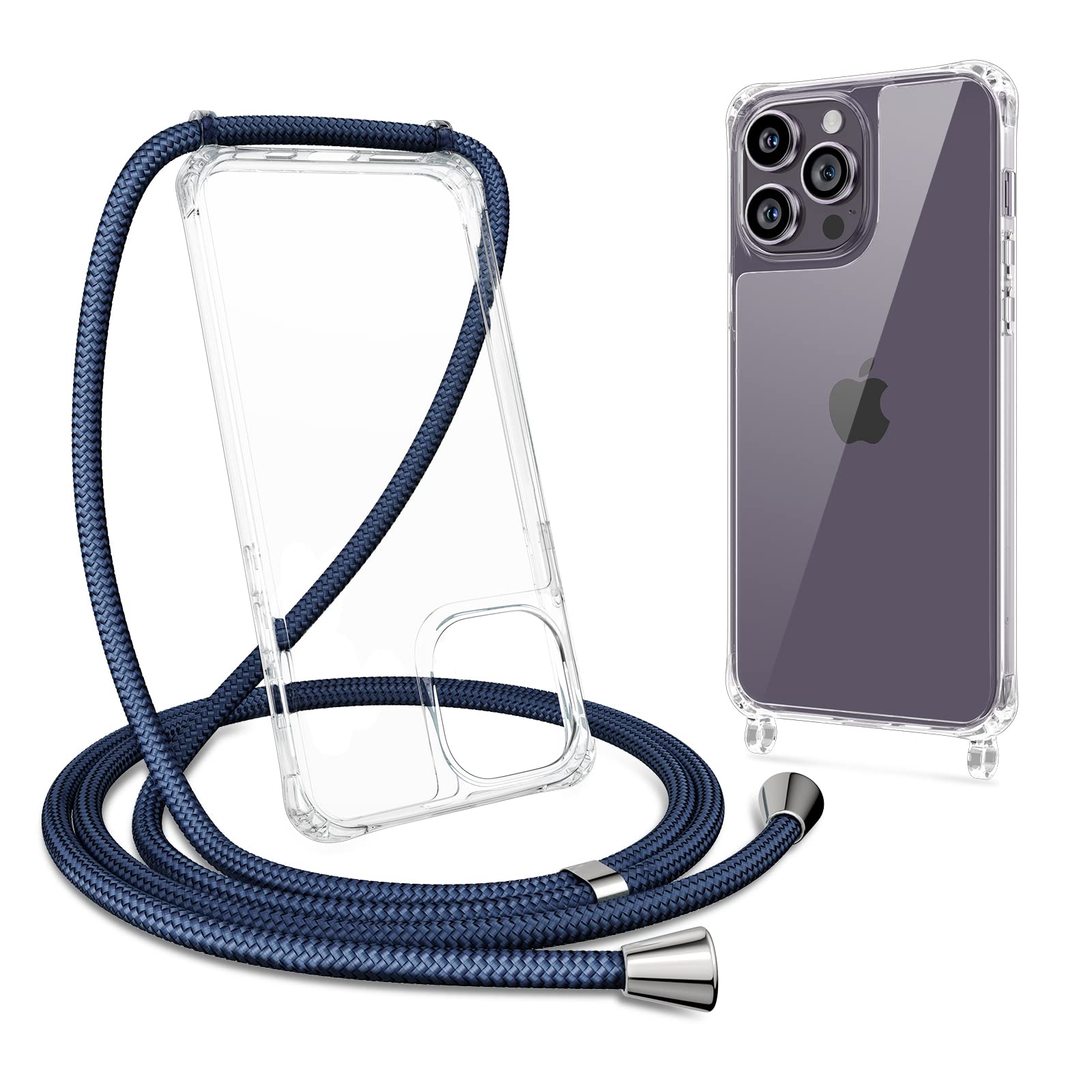 ZTOFERA Crossbody Lanyard Case for iPhone 15 Pro Max, Ultra Clear Hard Back with Soft Bumper Protective Phone Case with Strap Adjustable Neck Cord Necklace Shockproof Cover, Navy Blue