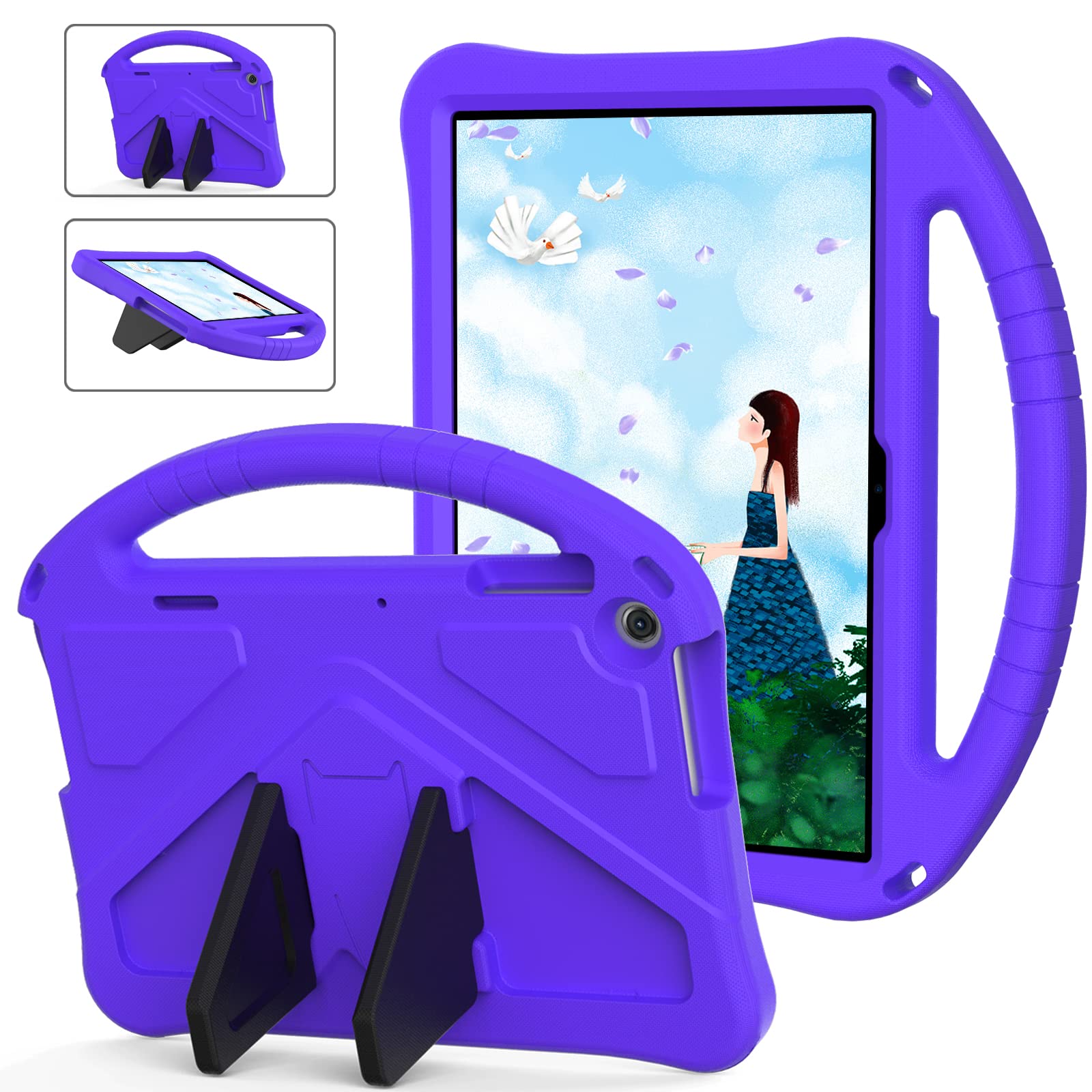 Tading Kids Case for Lenovo Tab M10 3rd Gen TB328FU, Children Friendly EVA Foam Protective Stand Handle Cover Case for Lenovo Tab M10 3rd Generation TB328XU 2022 10.1" Tablet - Purple