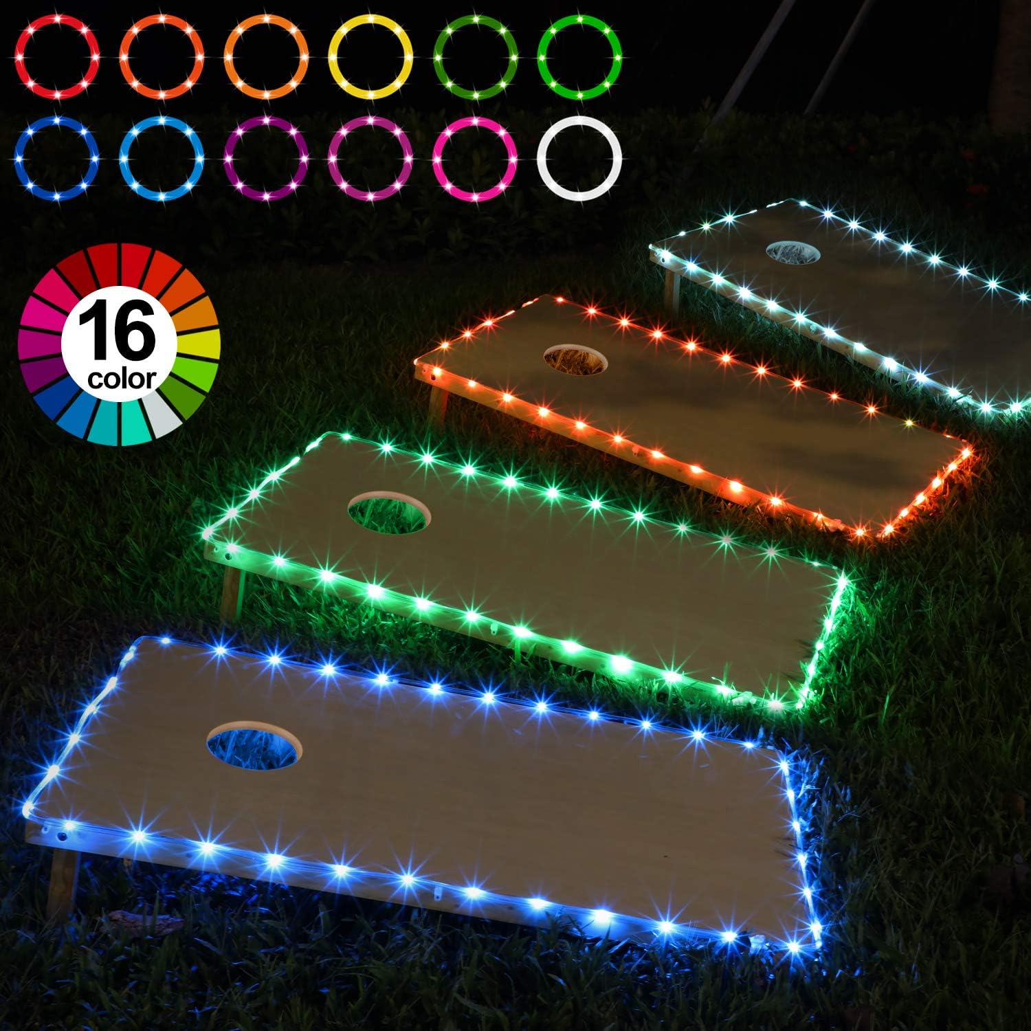 2 Set 16 Colors Change Cornhole Board Edge Night Lights LED with Remote