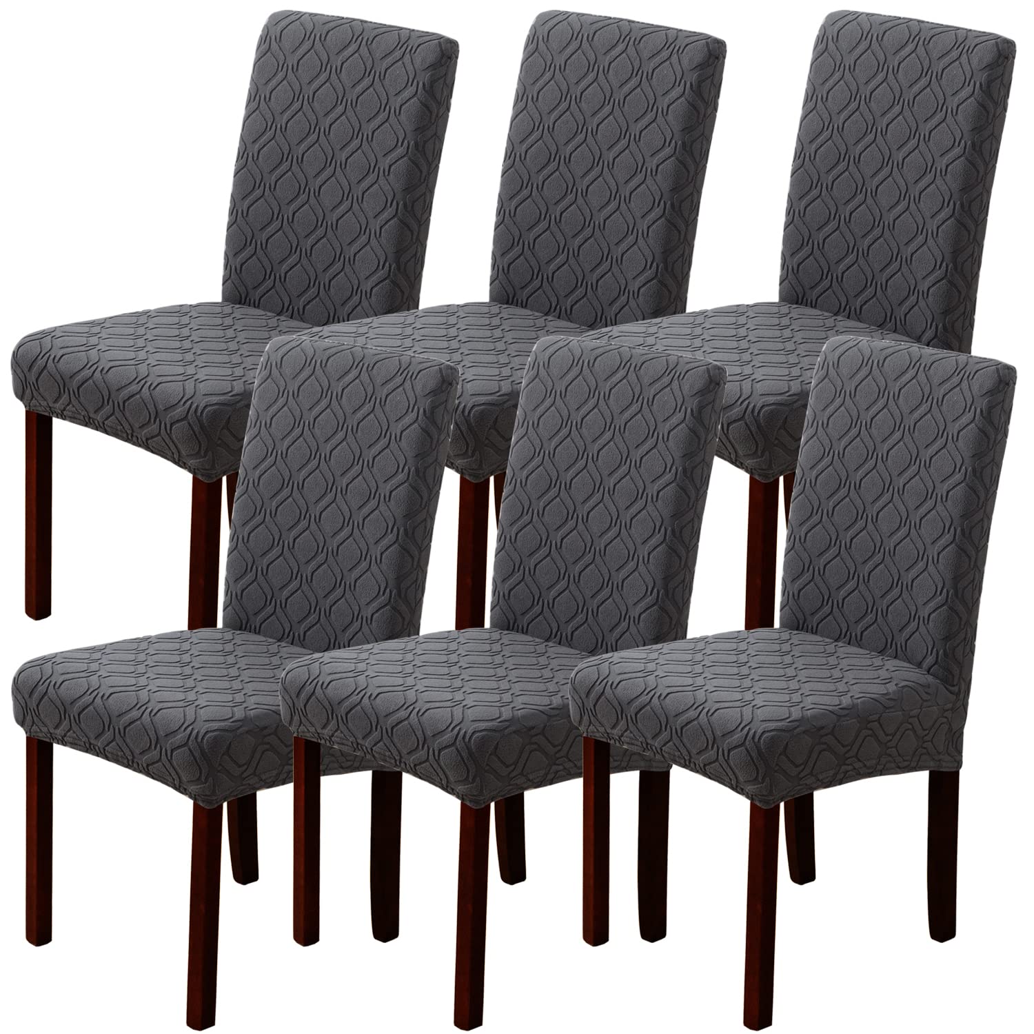 LANSHENG Dining Chair Covers, Stretch Chair Covers for Dining Chairs 6, Removable Washable Dining Chair Seat Slipcovers for Dining Room, Kitchen (Set of 6, Grey)
