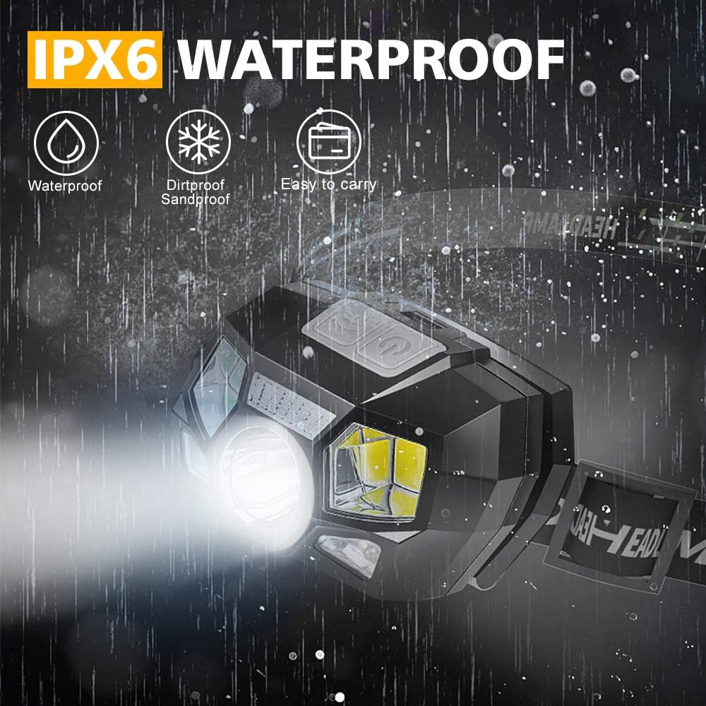 2Pack LED Headlamp Flashlight, Rechargeable LED Headlights, Super-Bright Waterproof Head Torch with Red Light and Motion Sensor, 5 Lighting Modes Work Head Lamp for Running, Camping, Fishing, Hiking - - 