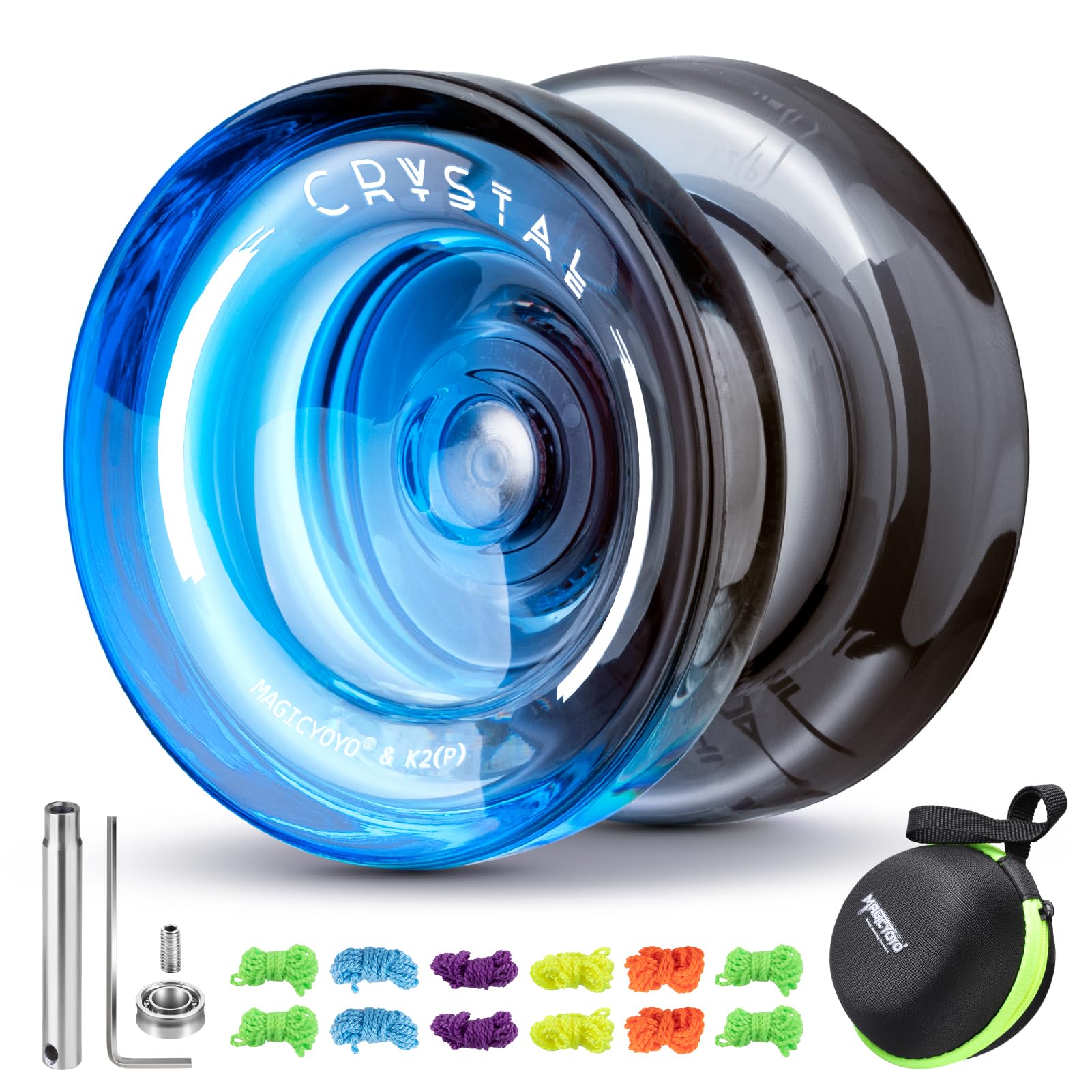 MAGICYOYO Responsive Yoyo for Kids K2 Crystal Black Blue, 2 in 1 - Responsive and Unresponsive Yo Yo, Finger Spin Trick Yoyo with Unresponsive Bearing, 12 Strings, Yo-Yo Bag, Tool & Accessories — image 1