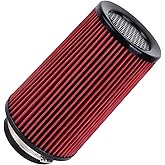 4-Inch Cold Air Intake Filter - Washable, High Performance, 3" or 3-1/2" or 4" Clamp-On Filter Height: 9 In Replacement Cone Air Filter Universal 3 Sizes in 1 (Red)