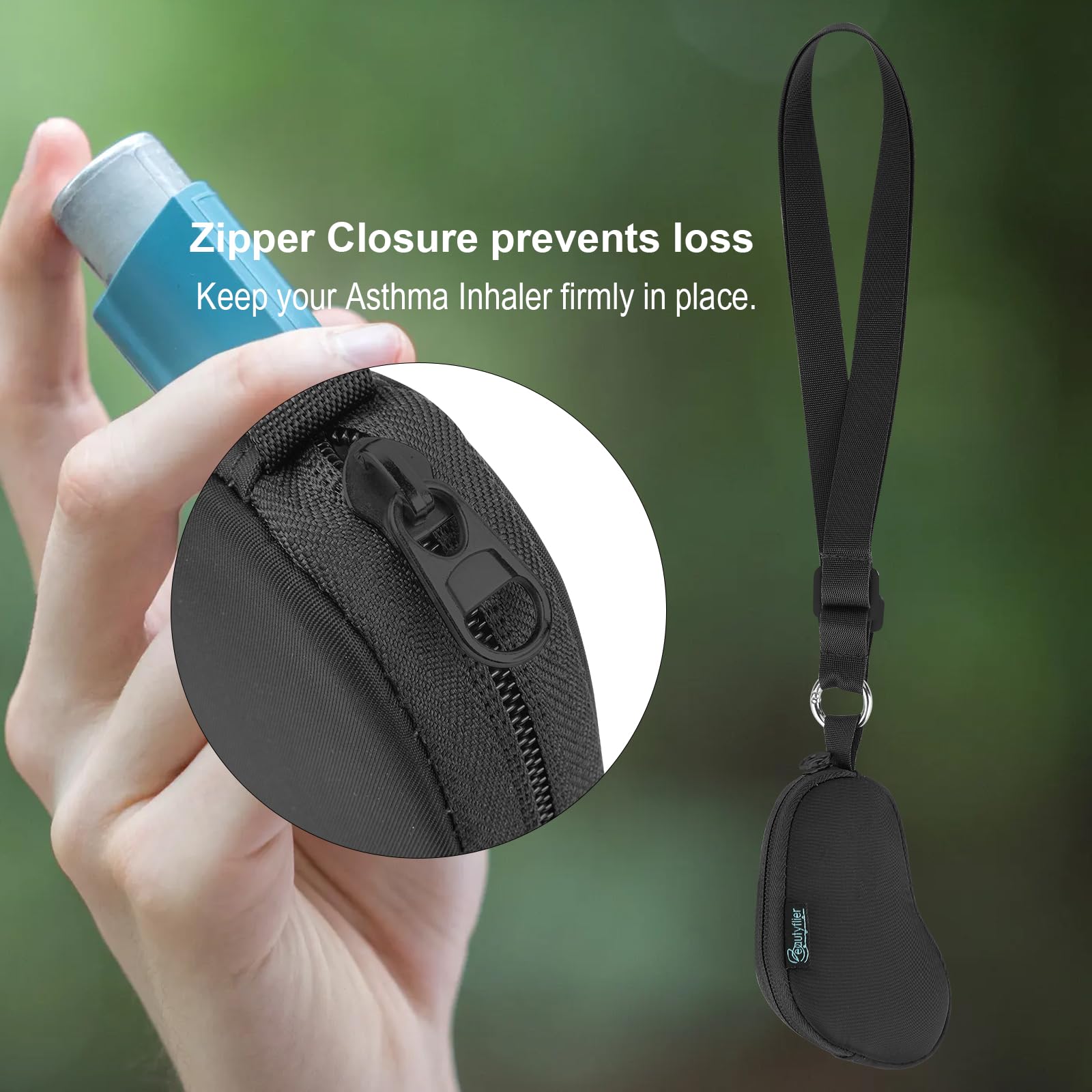 Beautyflier Asthma Inhaler Case Lanyard Holder Keychain Travel Handy Mini Bag for Adults and Kids, Does Not Include Inhaler (Black)