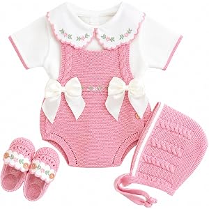 Knit Newborn Girl Old Pink Cloth Set, Spanish outfit Coming Home Infant Knit Outfit 4 pieces