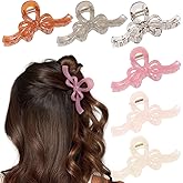 6 PCS Bow Hair Clips for Women, Strong Hold Nonslip Jelly Clip for Women Thick Hair & Thin Hair, 4.3 Inch Large Hair Claw Clips (Assorted A)