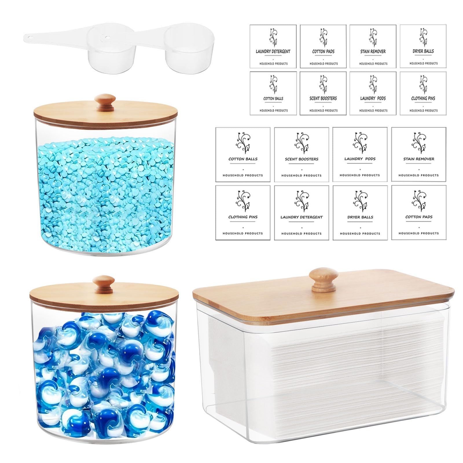 3 Piece Laundry Pods Storage Container and Washing Powder Organizer‌ High Capacity ‌Laundry Storage Containers‌ with Lids Square and Round ‌Washing Pods‌ Detergent Box for Laundry Room Organisation