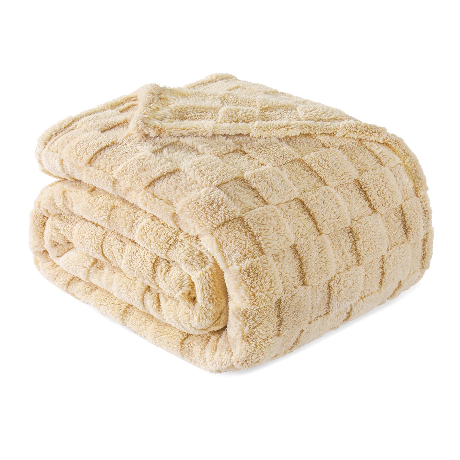 Exclusivo Mezcla Double Size Flannel Fleece Blanket, Super Soft and Warm Lightweight Checkered Pattern Blankets for All Seasons, 150x200 CM, Beige