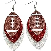 Fuqimanman2020 Colorful Layered Football Leather Dangle Earrings Glitter Football Sports Lover Teardrop Earrings for Women Girls Jewelry(D)