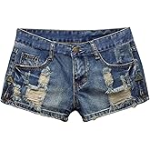 Fensajomon Women's Low Rise Summer Ripped Distressed Frayed Denim Shorts Sexy Jean