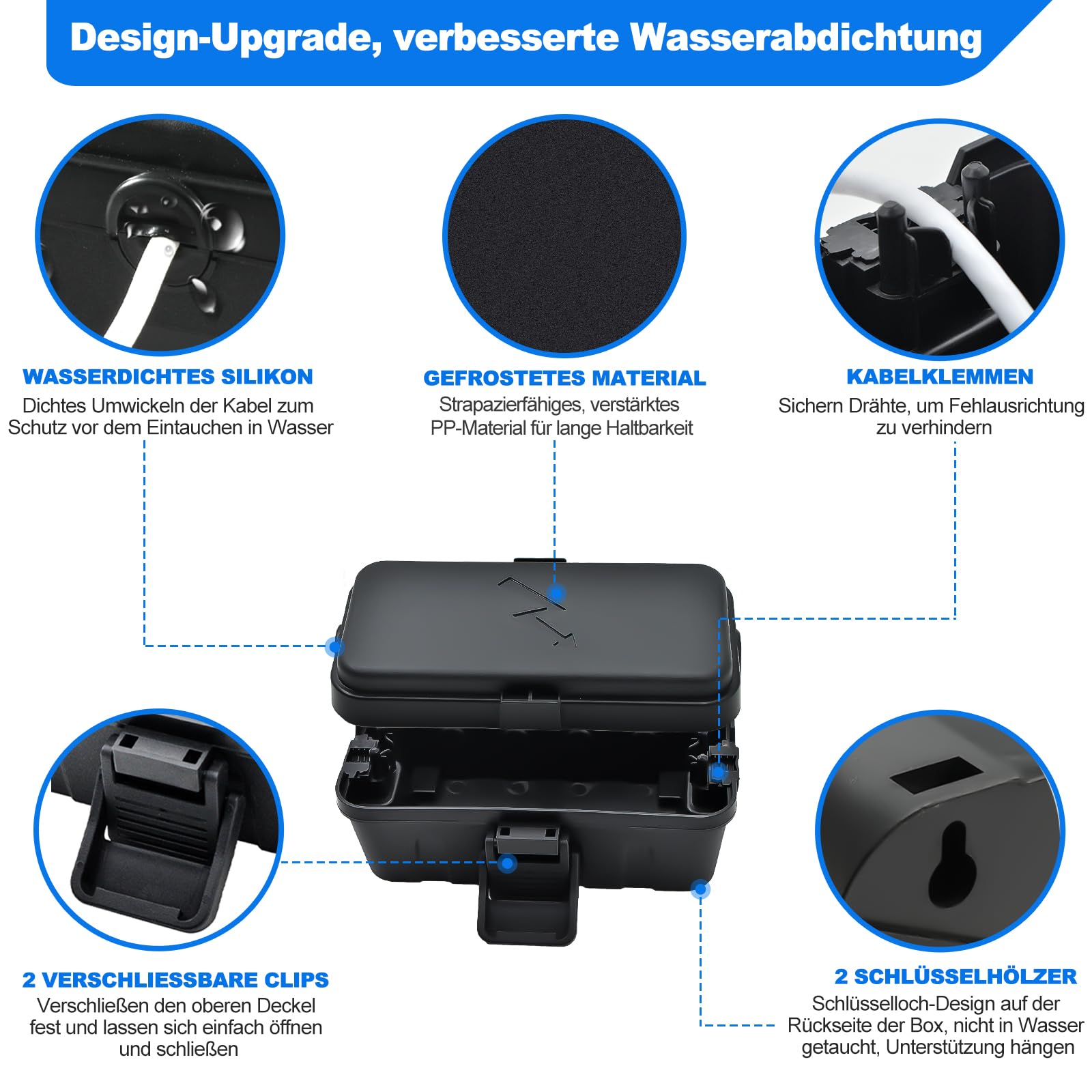 Hrensaw Kleine wetterfester Elektrischer Anschlusskasten(Innenmaße: 14x7,5x5,5cm), IP54 wasserdicht Kabelsicherheitsbox Zum Schutz Von Zeitschaltuhren,Verlängerungskabeln,Festliche Lichter,Schwarz 3