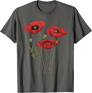 Poppy Flower Botanical Vintage Poppies Floral T-Shirt