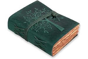 LEATHER VILLAGE Tree of Life Journal - 6 X 4 (A6) inches - Turquoise - 200 Antique Deckle Edge Handmade Paper – Book of Shado