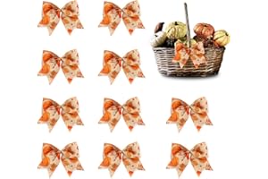 Hying 10PCS Fall Bows for Wreath, Linen Plaid Pumpkin Harvest Wreath Bows for Thanksgiving Décor, Thanksgiving Bows for Front Door Indoor Outdoor Wall Tree Topper Autumn Decoration Supplies Ornament