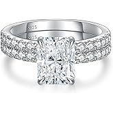 LOIPURI 3CT Moissanite Engagement Rings Set for Women Radiant Cut Wedding Ring White Gold Plated Sterling Silver Bridal Set Anniversary Christmas Gift