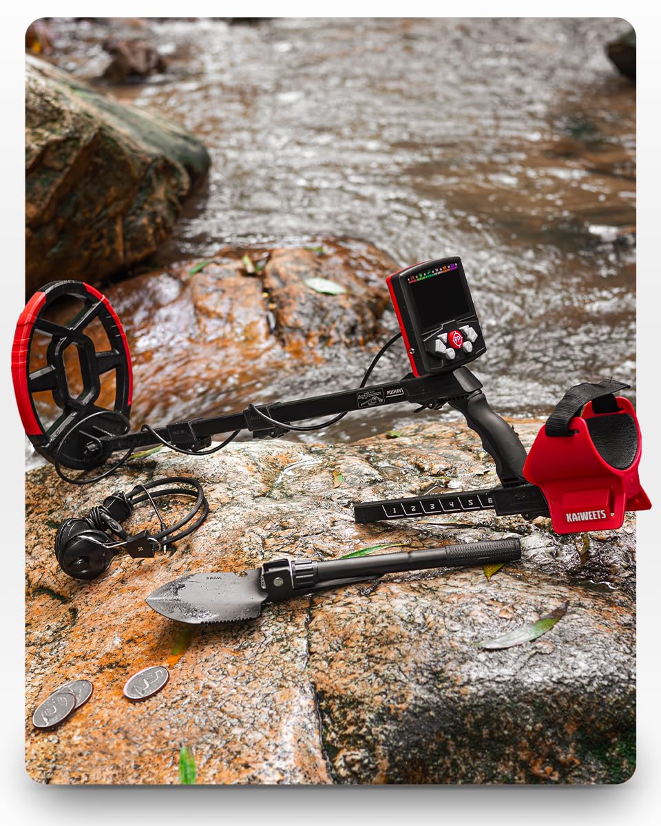 KAIWEETS Metalldetektor Profi Set, 30cm Suchtiefe, LCD Display, wasserdichte Spule, Einstellbare Empfindlichkeit, Metallsuchgerät für Erwachsene & Kinder, Metal Detector mit Zubehör 9