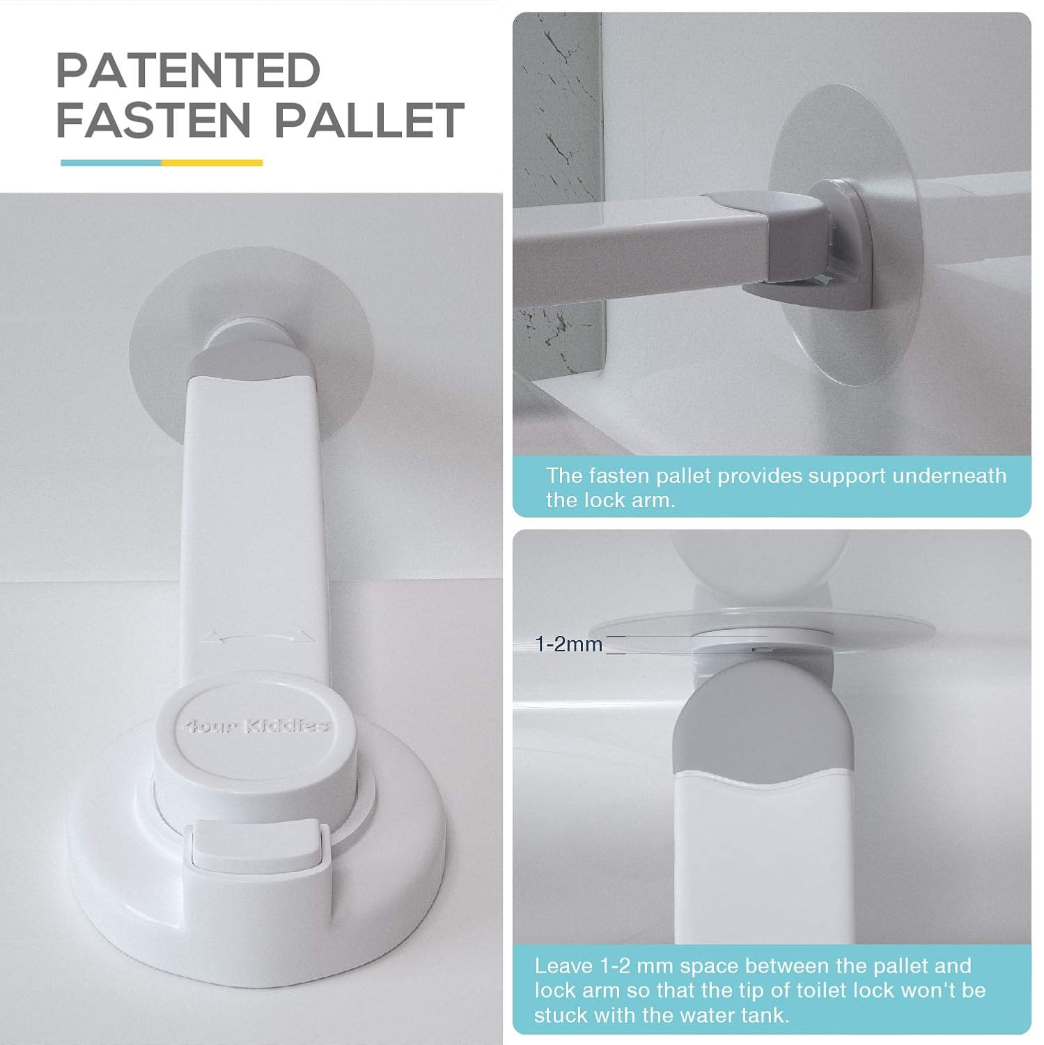 Baby Proofing Toilet Lock [2 Pack] Upgraded Gapless Pallet Mechanism for Child Safety, Universal Fit for Most Toilet Lid, Toolless 3M Adhesive Intallation with No Damage to Toilet. : Baby