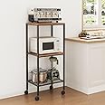 3 Tier Coffee Bar Station,Rolling Kitchen Microwave Cart, Microwave Table Stand with Storage, Kitchen Utility Cart on Lockable Wheels, Small Coffee Cart Shelf Rack Organizer for Living Room Office