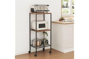 Txecpro Coffee Cart with Wheels,3 Tier Coffee Bar Station, Coffee Stand Station,Coffee Cart,Kitchen Microwave Cart, Microwave Stand, Book Shelf Storage Shelves for Living Room, Office, Garage, Garden