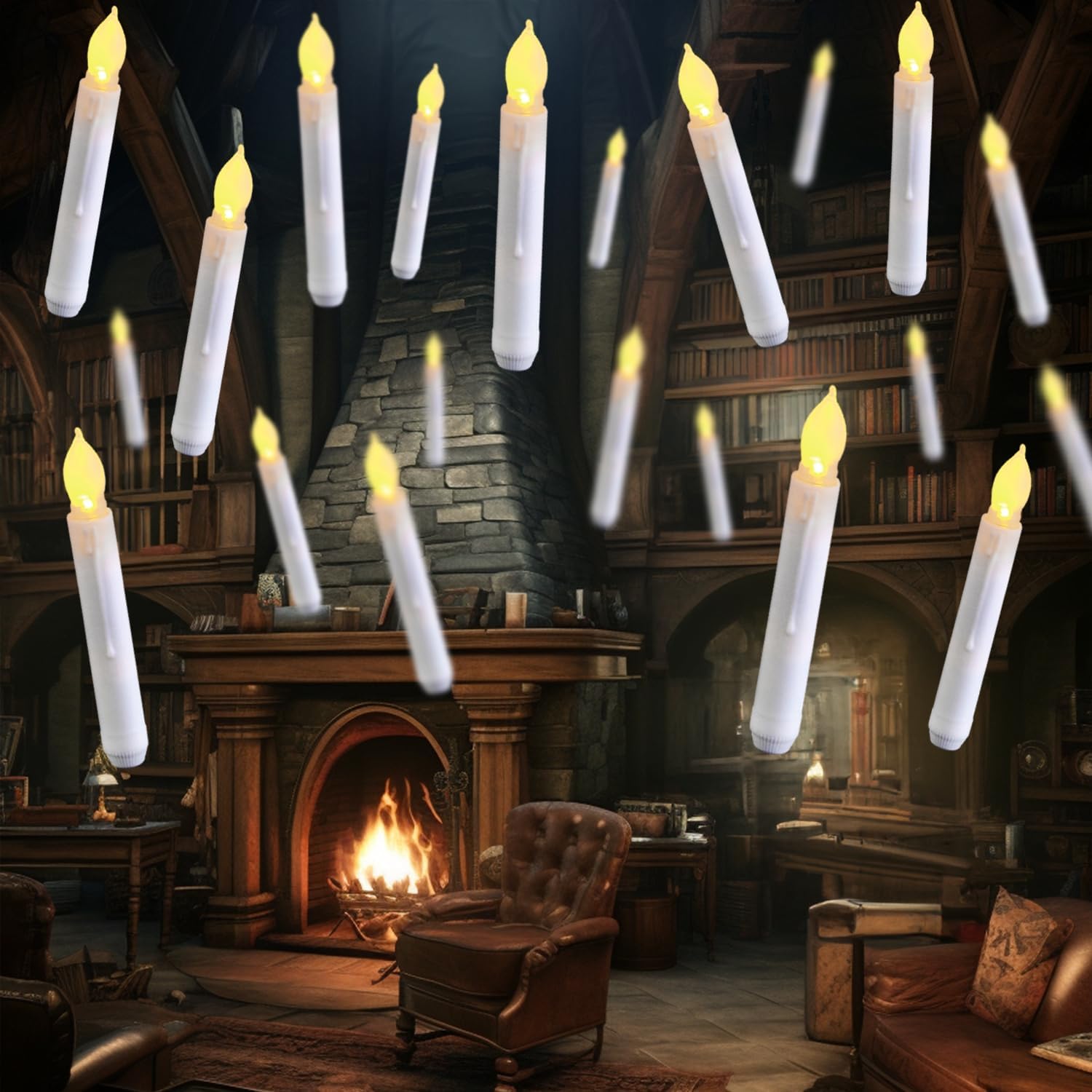 Lighting - Raycare Set of 24 Flamelesss LED Taper Candles with Warm White Flickering Flame Light, Battery Operated Floating Candles, LED Taper Handheld Candlesticks for Church Party Halloween Decorations