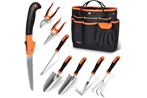 Garden Tools Set, Carsolt 10 Piece Stainless Steel Heavy Duty Gardening Tools Set for Planting Pruning Gardening Kit with Durable Gardening Bag Gloves Gift Box Ideal Garden Gifts for Women Men(Orange)