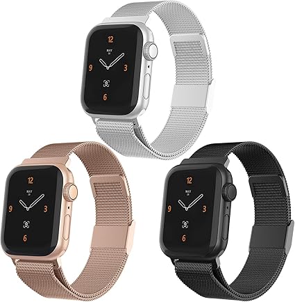 Amazon Waspo コンパチブル Apple Watch バンド 交換ベルト ミラネーゼループ メタル ステンレス製 Iwatch 通用ベルト Apple Watch Series Se 6 5 4 3 2 1に対応 38mm 40mm 3pcs 黒 銀 ローズゴールド スマートウォッチアクセサリ 通販
