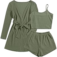 SOLY HUX Women's Ribbed Knit Pajama Set - Button Front Tank Top & Shorts, Green - View #13