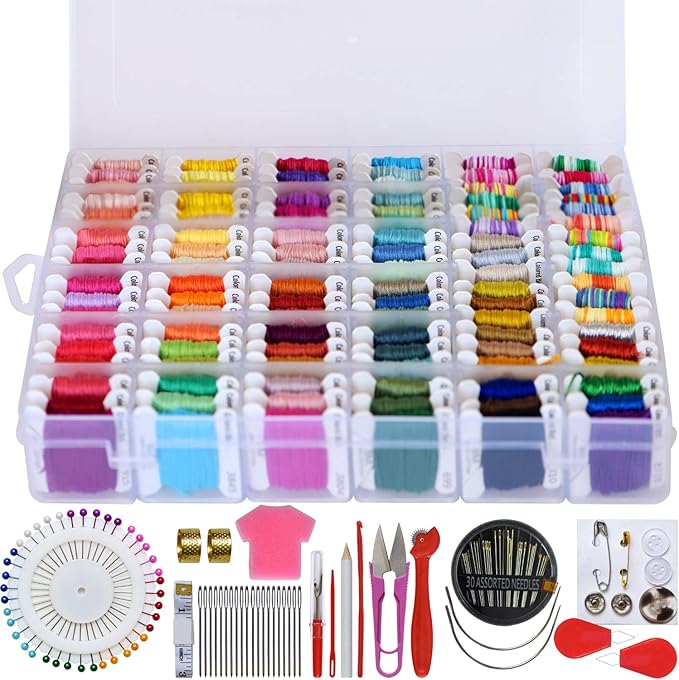 218pcs Embroidery Floss Embroidery Thread String Bobbins with Organizer Storage Box