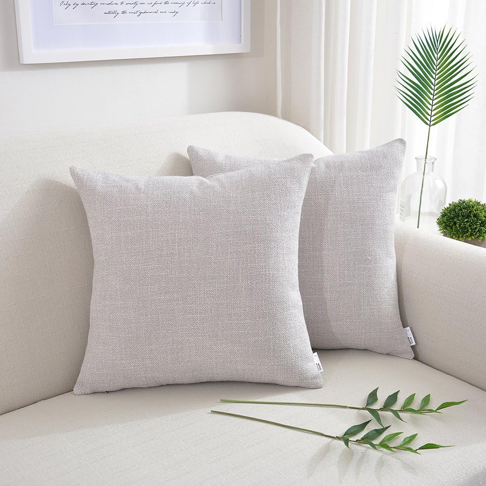 NATUS WEAVER 2 Pieces Decor Soft Lined Linen Pillow Cover Euro Throw Pillowcase Cushion Cover Sham for Sofa Living Room Floor, Hidden Zipper, 18"x18", Light Linen