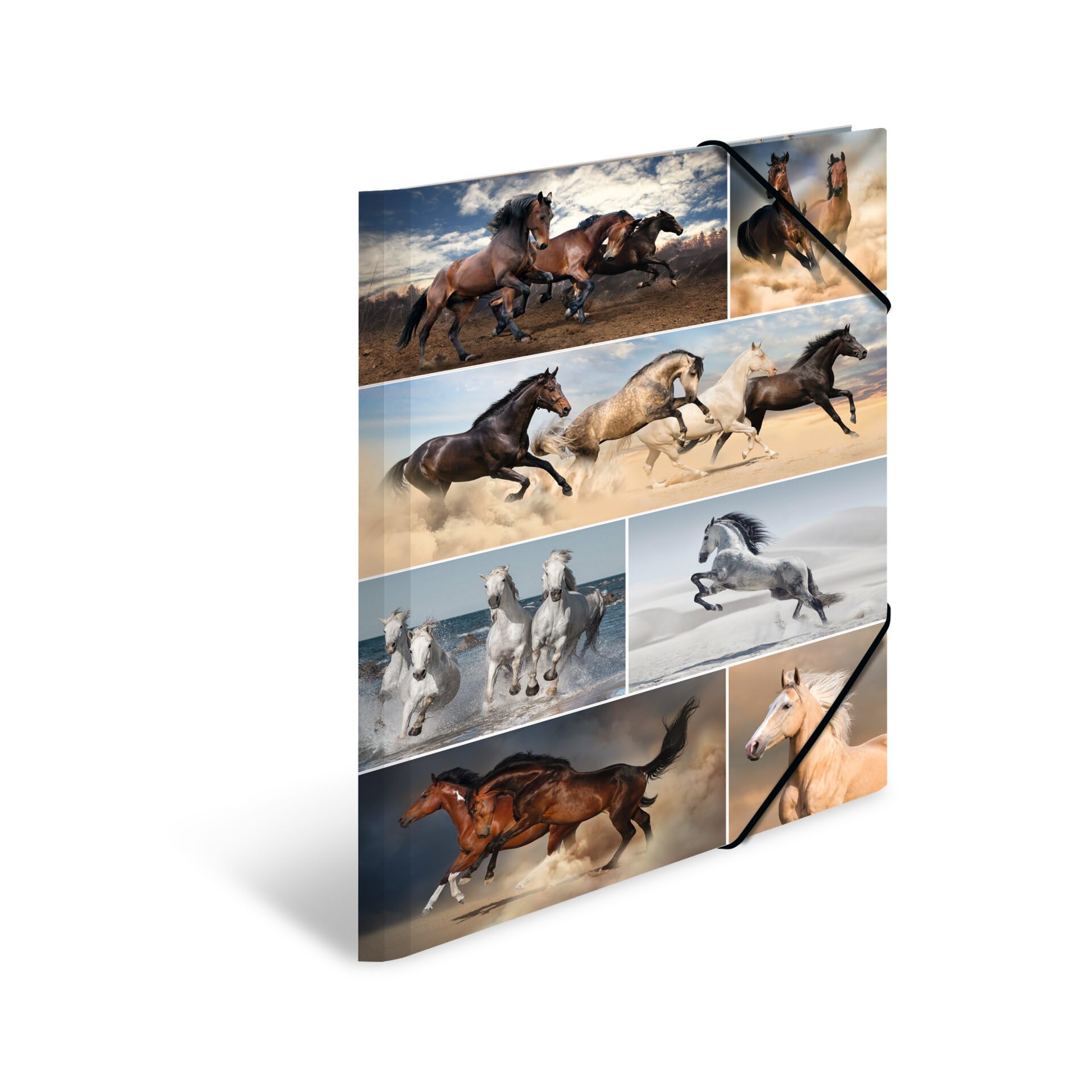 HERMA Elastic Folder Animals with Horses Motif, A3, Sturdy Cardboard, with Inner Print, 1 Span Folder