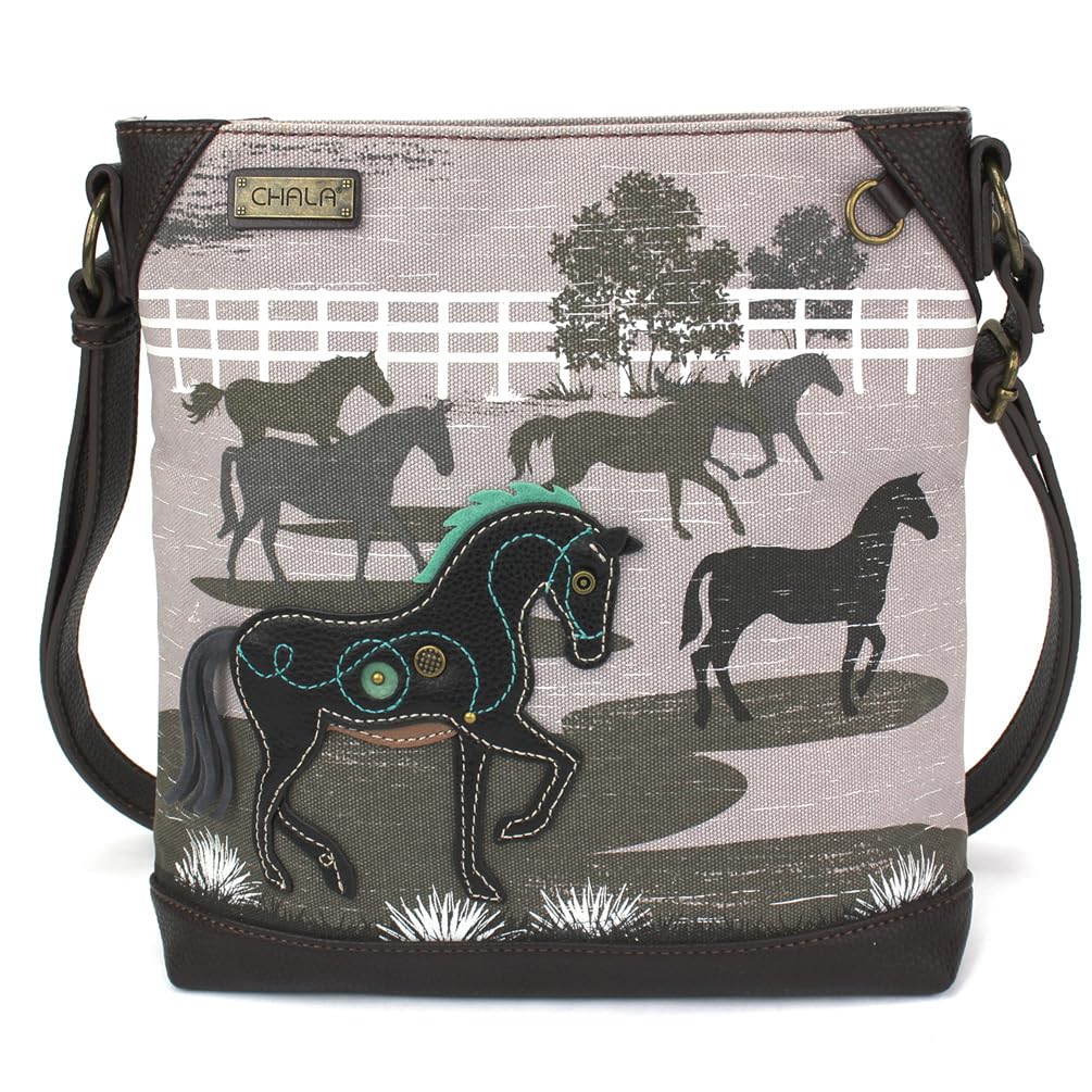 Chala Safari Canvas Mid-Size Crossbody Messenger Bag - Horse, Gray