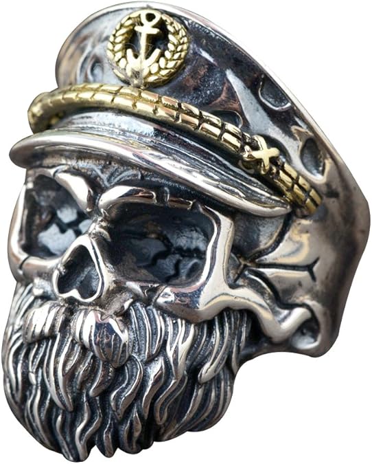 WWII Oficial Anillo de calavera con sombrero plata de ley 925 negro para hombre ajustable