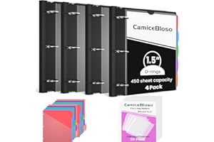 CAMICEBOLSO Telescoping 3 Ring Binder 1.5Inch 4Pack,Clear View Binder Three Ring Holds 450 Sheets Capacity,10Plastic Subject dividers,Three Ring Binder for School or Office Binder Supplies.