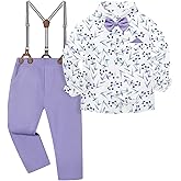DISAUR Boys Suits 3 Pieces Formal Dress Shirt with Bowtie+Suspender Pants Boy Gentleman Outfits Set 4-8 Years