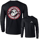 Lucky Ride Marine Corps Logo Stamp Circle T-Shirt Long Sleeve Shirt Front and Back Military Shirts tees