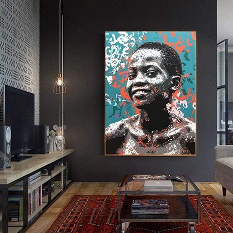 Amazon アフリカの少年ハッピースマイルストリートアート絵画色共同ポスターとホームルームの装飾的なキャンバスの壁の写真を印刷 60x80cmフレームなし ウォールステッカー オンライン通販