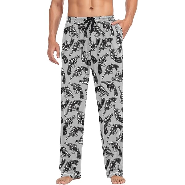 ZZKKO Pajamas Pants for Men Revolver Wheel Guns Men's Pajama