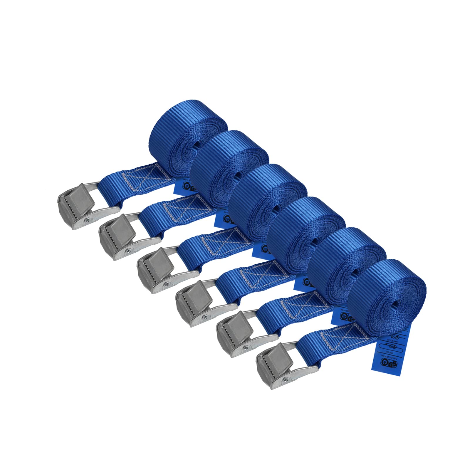 Lashing Straps Tie Down Straps Tension Belt - blue - 2,5m 4m 6m - different quantities, loadable up to 250 kg DIN EN 12195-2, 6 pieces 2.5 cm x 2.5 m