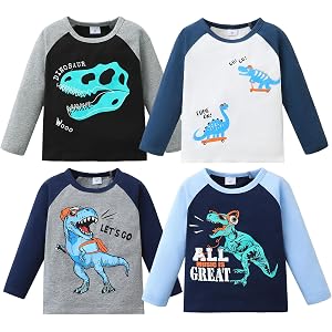 Jecson Toddler Boy Long Sleeve Shirt Soft Breathable 4-piece Tops for 2-5T | Soft breathable stretch wicks sweat, resists shr