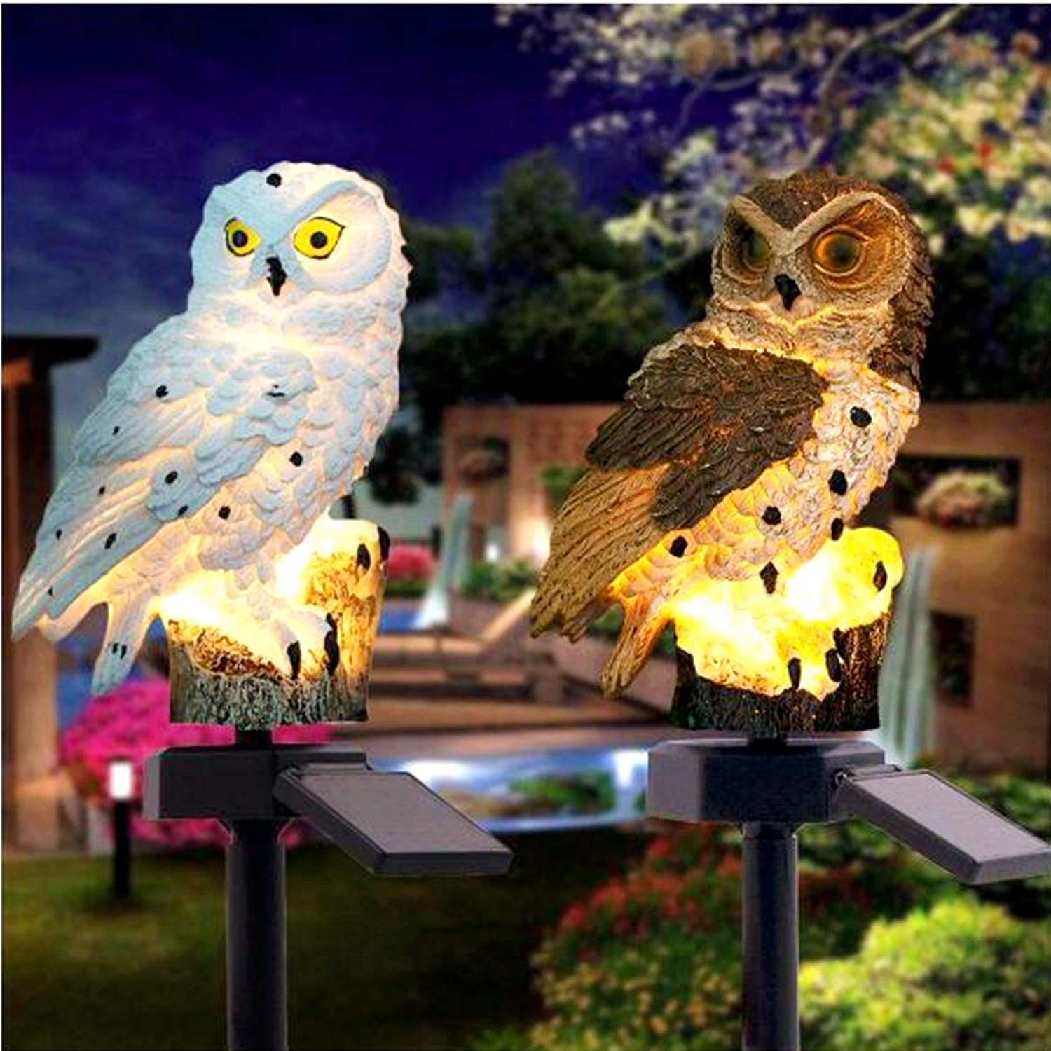 Apluskis Owl Solar LED Garden Light Outdoor Waterproof Lawn Ornament, Decorative Owl Statue Solar Powered Yard Lamp for Patio, Pathway & Garden Décor (Brown)