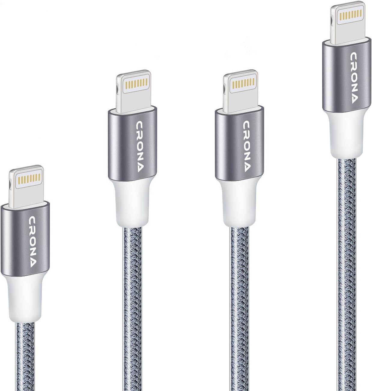 CRONA Lightning Cable, 4Pack 6FT 3FTx2 1FT Nylon Braided Charging Cable Cord Lightning to USB Cable iPhone Charger for iPhone X/8/8Plus/7/7 Plus/6s/6s Plus/6/6 Plus/5/5S/5C/SE/iPad, iPod and More