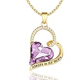 fersltily Gold Birthstone Necklace for Women Dainty Heart Necklace 14k Gold Crystal Necklaces Christmas Stocking Stuffers Anniversary Birthday Gifts Womens Jewelry