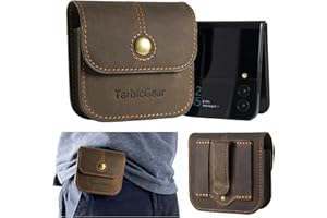 TarbicGear Holster for Samsung Z Flip 5/4/3, Motorola RAZR Series, Belt Clip Flip Phone Case with Card Holder & Magnetic Closure, Western Real Leather Pouch on Belt, Brown