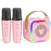 Mini Karaoke Machine for Kids,Portable Bluetooth Speaker with 2 Microphones,Music Player for Singing and Party,Ideas Birthday Toys Gifts for Girls Boys 3,4,5,6,7,8,9,10,11,12+ Years Old (Pink)