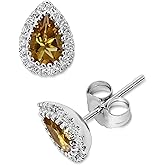 KOKAV 14K White Gold Genuine Citrine 3/4 Ct Pear Shaped, Diamond Stud Earrings